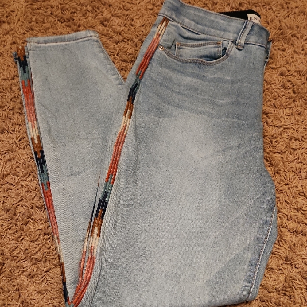 Knox Rose Light Blue Wash Jeans with Colorful Side Stripes Size 6